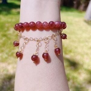 14K GP Natural Strawberry Quartz Bracelet